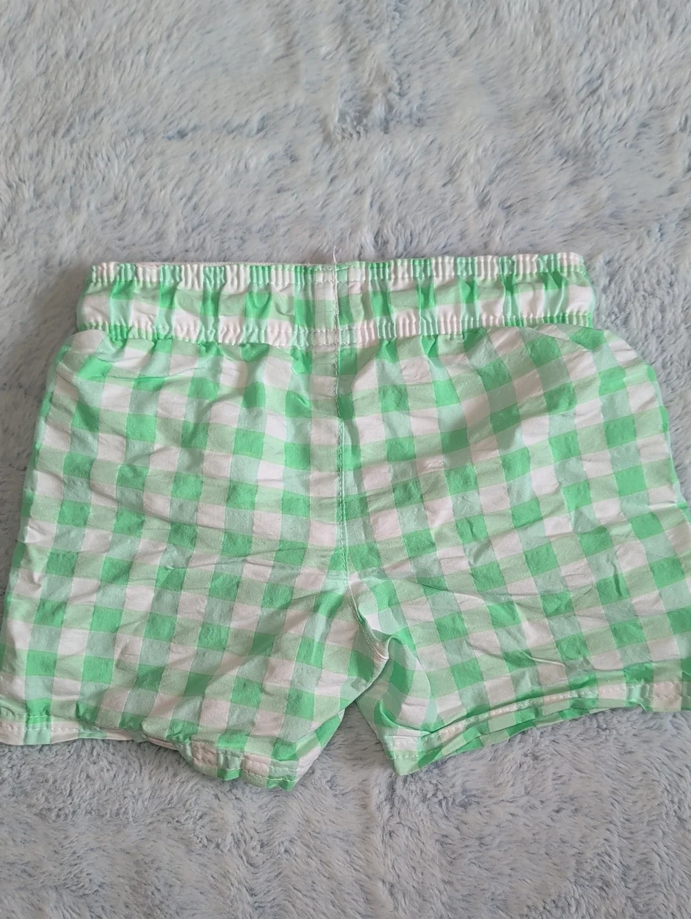 EUC 3T Cat & Jack Neon Flourescent Green Swim Trunks Shorts Plaid Gingham Check